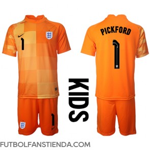 Inglaterra Jordan Pickford #1 Portero Segunda Equipación Niños Mundial 2022 Manga Corta (+ Pantalones cortos)